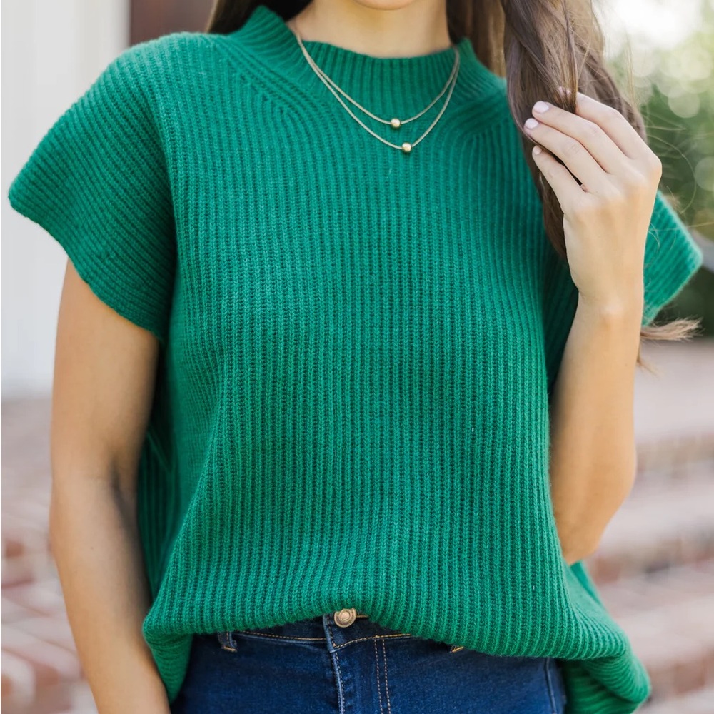 Green Ribbed Knit Sweater
